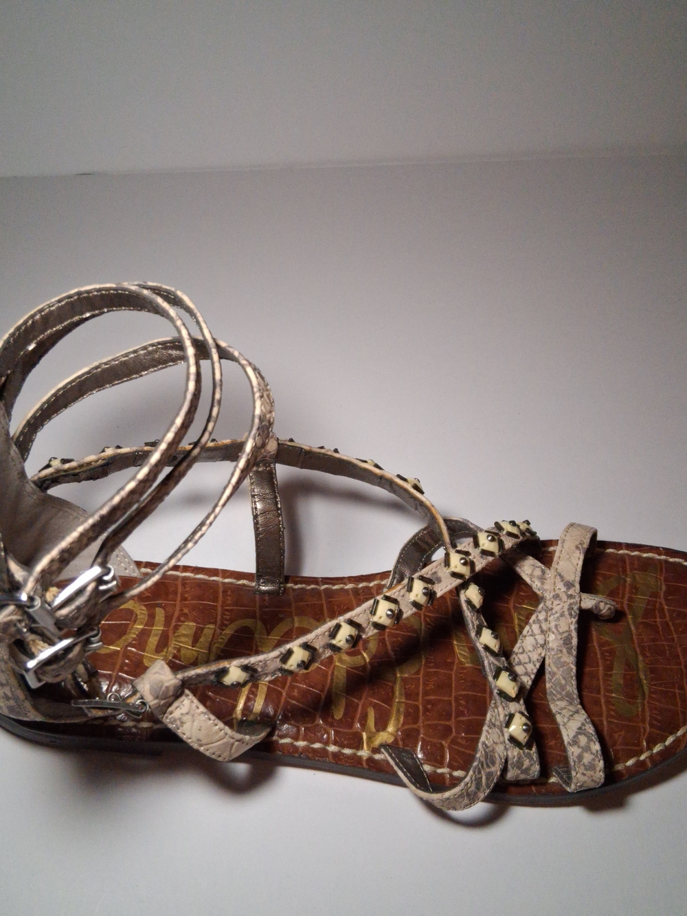 Sam Edelman Metallic Beige Strappy Gladiator Sandals - Women US Size 8.5 M
